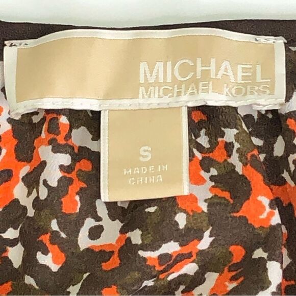 Michael Kors Long sleeve blouse Tie Neck Size Small Brown Orange White - Picture 3 of 7